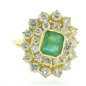 Anello fiore oro giallo smeraldo e diamanti