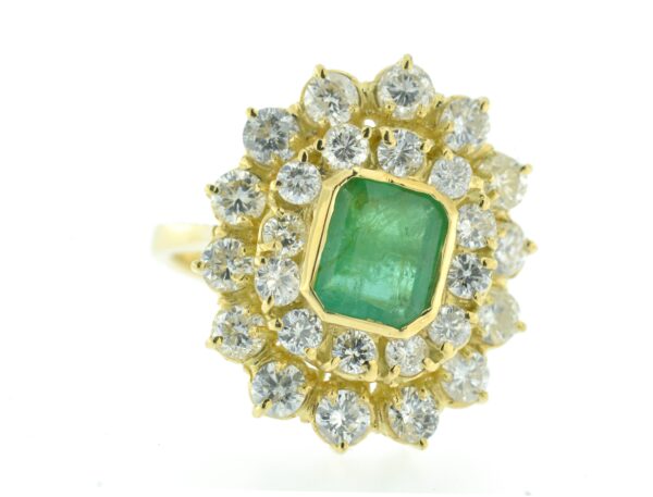 Anello fiore oro giallo smeraldo e diamanti