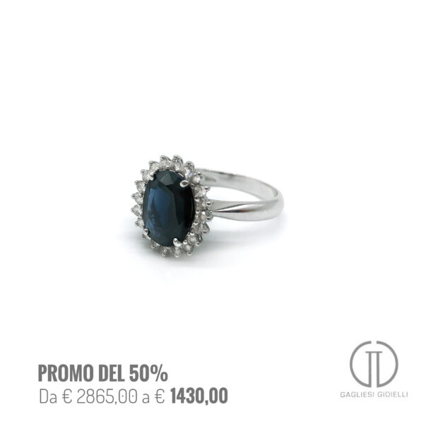 Anello con zaffiro 2,50 ct e diamanti 0,40 ct - immagine 2