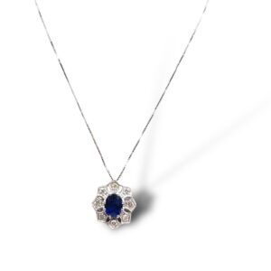 Collana pendente a fiore zaffiro e diamanti