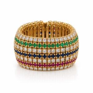 Anello fascia rubini, smeraldi, zaffiri e diamanti