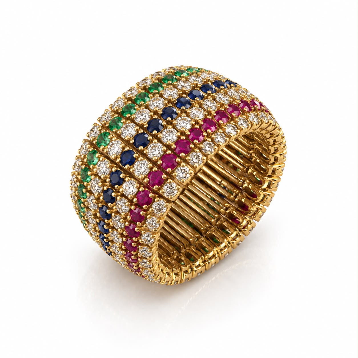 Anello fascia rubini, smeraldi, zaffiri e diamanti - immagine 2