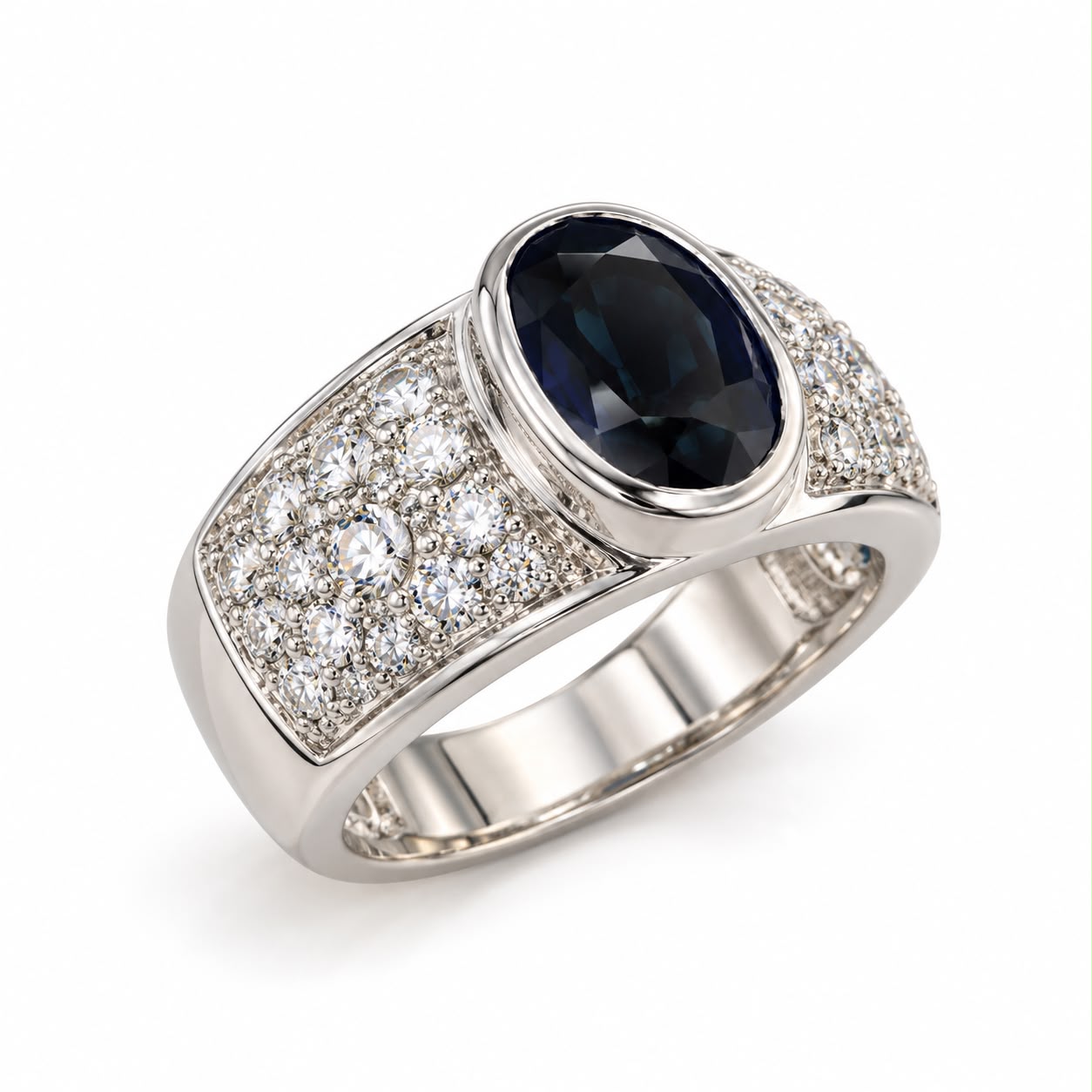 Anello fascia con zaffiro 1,80ct e diamanti - immagine 2