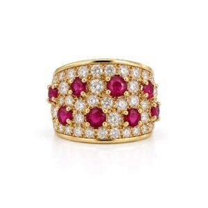 Anello fascia oro giallo rubini e diamanti