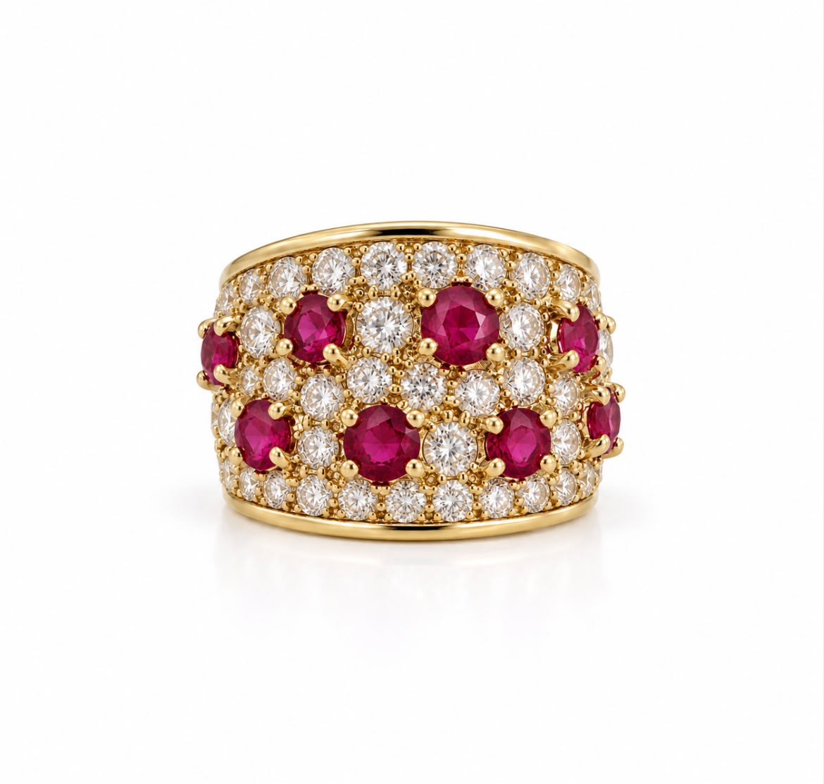 Anello fascia oro giallo rubini e diamanti