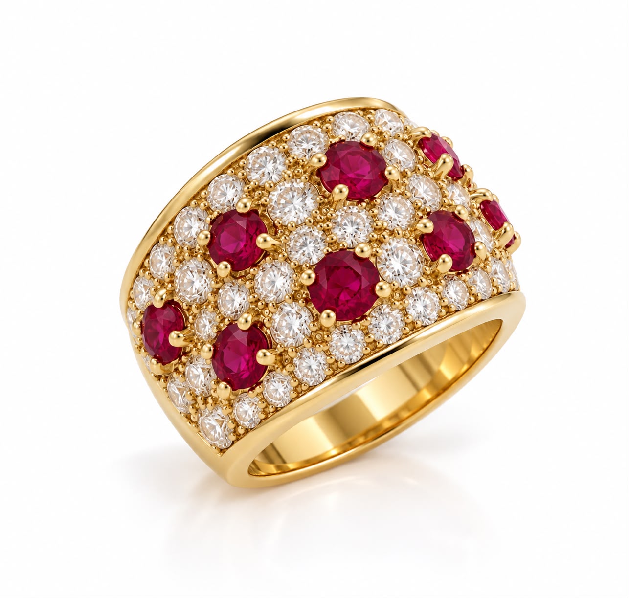 Anello fascia oro giallo rubini e diamanti - immagine 2