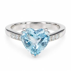 Anello acqua marina a cuore e diamanti